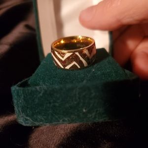 Coach Sz 7 Gold-tone White And Red Enamel Ring Band